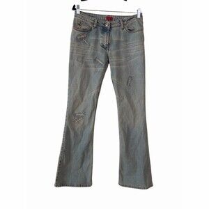HUGO by Hugo Boss Jeans Womens Size 30x34 Blue Light Wash Bootcut Distressed Y2K